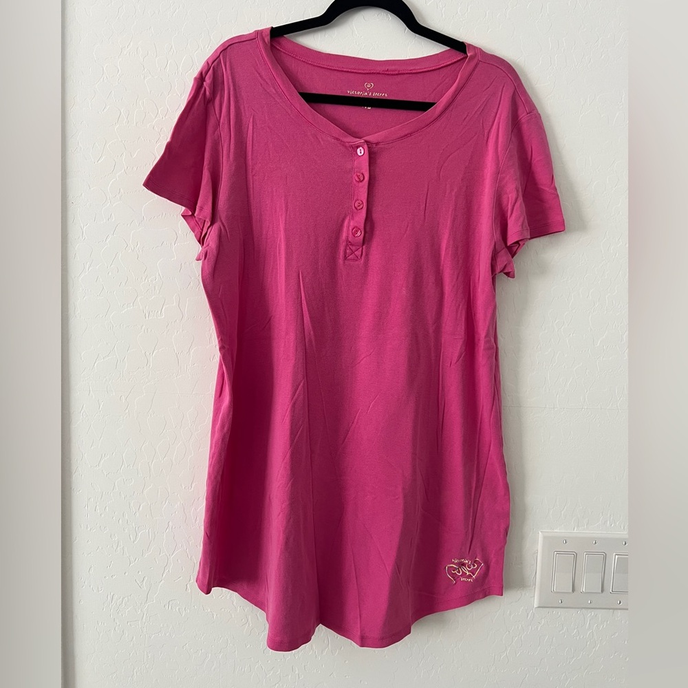 Victoria’s Secret Y2K Pink Sleep Shirt XL Cotton Henley Lounge Tee Vintage